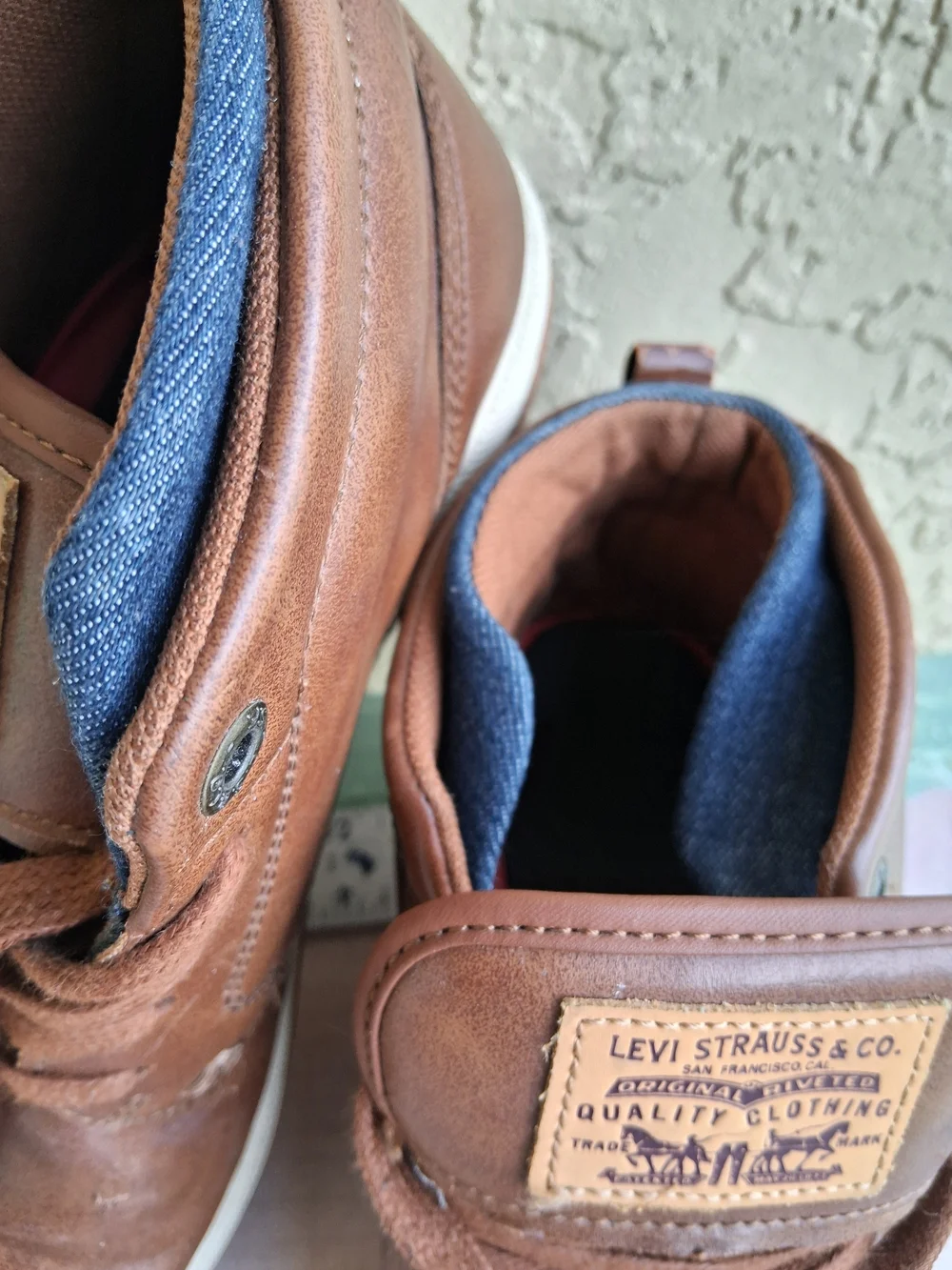 Levi Strauss Brown Leather High-Tops with Blue Denim Lining